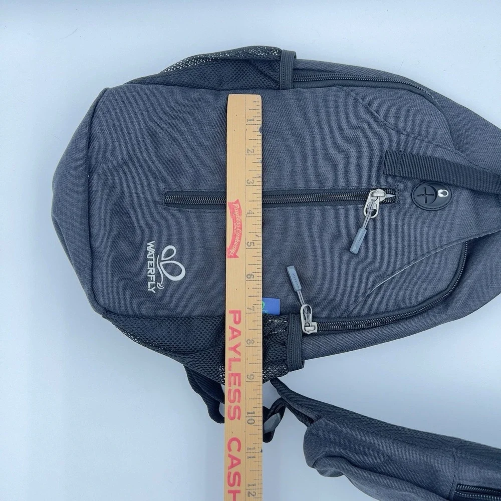 WATERFLY Gray Sling Backpack Crossbody Chest Bag Hiking Travel Daypack USB Port